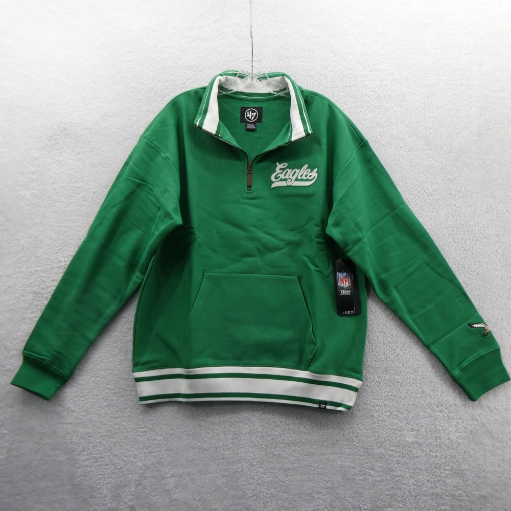 '47 Brand Sweatshirt Mens Medium Philadelphia Eagles Green 1/4 Zip Jumper NFL